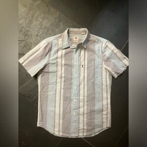 Levi’s Men’s Sz Sm Light Blue, Grey and White button-down shirt, 100% cotton